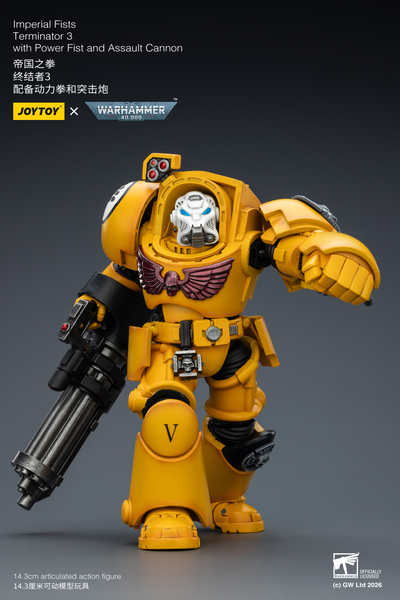 Терминатор Имперских Кулаков (Warhammer 40K) - КОЛЛЕКЦИОННАЯ ФИГУРКА 1/18 Imperial Fists Terminator with Power Fist and Assault Cannon (JT03172) - JOYTOY
