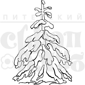 Штамп для скрапбукинга елка в снегу нарисованная контур