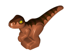 Dinosaur Baby Standing with Reddish Brown Back, Dark Brown Stripes, and Yellow Eyes Pattern, Dark Orange (37829pb01 / 6225624)