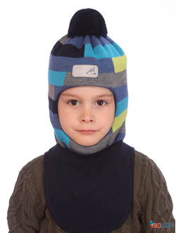 Шапка-шлем  20101-02 темно-синий,ярко-синий,салатовый р. 54-56