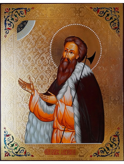 Лаврентий Калужский, Христа ради юродивый, Чудотворец. Рукописная икона 22х28см.