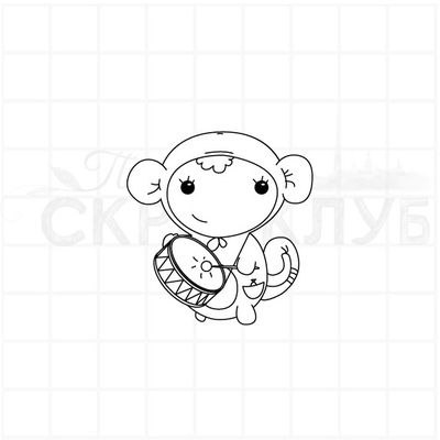 Штамп новогодний карнавальный костюм детский обезьянка с барабаном обезьяна