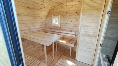 Баня "ОКО"  с большим, круглым, панорамным окном