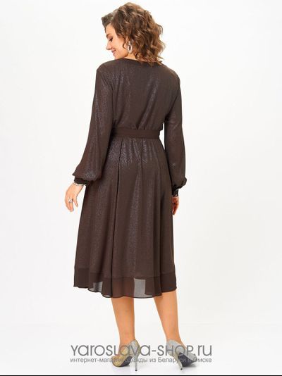 Женское нарядное шифоновое платье в коричневом цвете