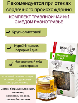Травяной чай Волгаладь № 9 с медом разнотравье, лечебный комплект, 70/140 г