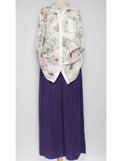 РУБАШКА БОХО "Карман планка пайетки" цветы белая, желтая, фуксия до р.52