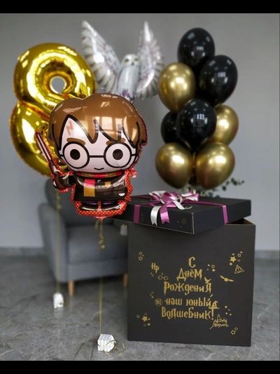 Коробка с шарами "Гарри волшебник" (12 шариков + 1 цифра)