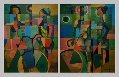 Велосипедистки. Диптих. 2018. Холст, масло. 100х160 см.