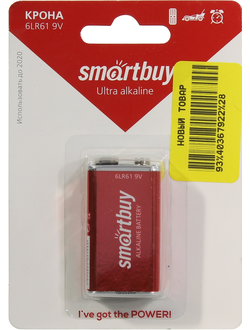 Батарейка Крона щелочная Smartbuy SBBA-9V01B 9V 1 шт