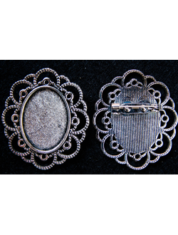 Основа, 40х34 мм, для кабошона 25х18 мм, в серебре