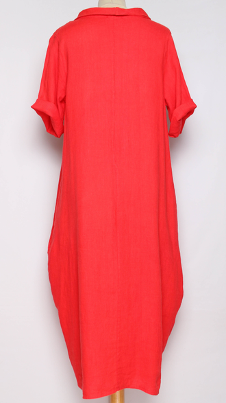 ПЛАТЬЕ БОХО ЛЬНЯНОЕ "ТЮЛЬПАН ХОМУТИК" красное, терракотовое до р.52