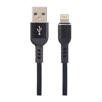 Плоский мультимедийный кабель для iPhone, USB - 8 PIN (Lightning), черный, длина 1 м, бокс (I4316)