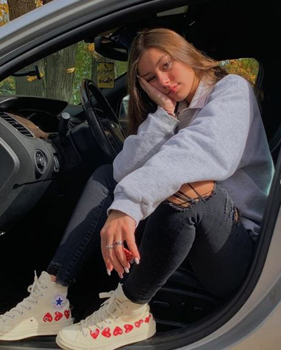 Кеды Converse Play Comme des Garcons высокие белые с сердечками