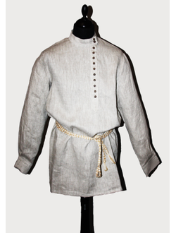 Косоворотка льняная с пуговицами и обережной строчкой - 52 в наличии