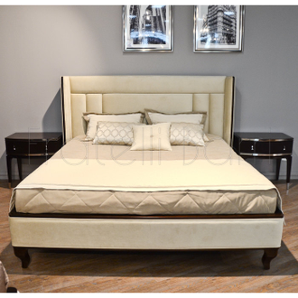Кровать с решеткой, отделка шпон махагон F, ткань Anyzo-40