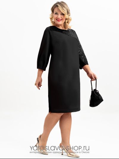 Модель:4117.Шикарное нарядное платье с ассиметричными рукавами в черном цвете