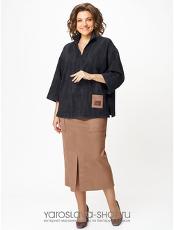 Модель: 3001.Женский 2-х предметный костюм, состоящий из трикотажной туники и юбки из замши