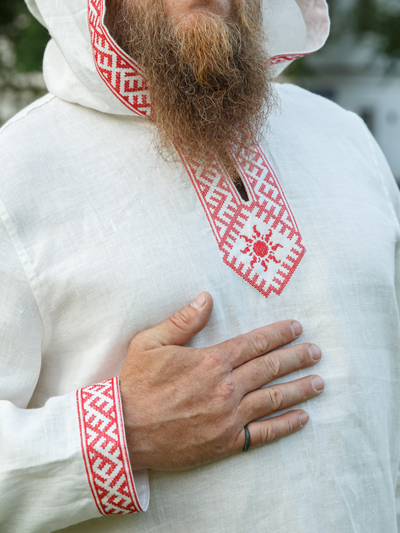 Льняная рубашка с капюшоном "Солнце"