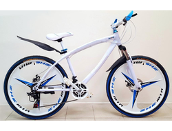 Велосипед на литых дисках 26" (21скорость, сталь, дисковые) белый-синий