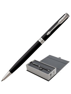 Ручка подарочная шариковая PARKER "Sonnet Core Matt Black CT", тонкий черный корпус, палладиевое покрытие деталей, черная, 1931525