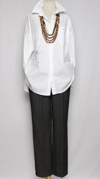 Рубашка хлопок "Серебряный цветок" белая до р.54