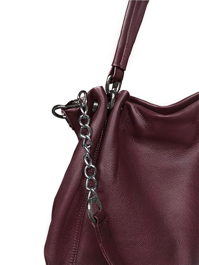 (АРТИКУЛ: 10038/92) СУМКА ЖЕНСКАЯ БОЛЬШАЯ, НАТУРАЛЬНАЯ КОЖА, ТЕМНО-БОРДОВАЯ, С ЦЕПОЧКОЙ