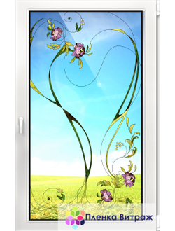 Витражная пленка, витражная пленка самоклеющаяся под заказ,пленочный витраж с цветочным рисунком