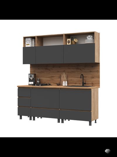 Хелен кухонный гарнитур 2 м Серый графит/Дуб крафт золото