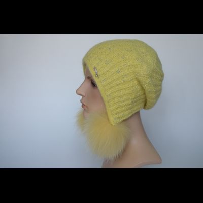 Желтая шапка ушанка с помпонами Vizio Италия 1120 PP 66