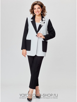 Модель: 1161.Костюм брючный трехпредметный состоящий из жакета, блузы и брюк в черно-белом цвете
