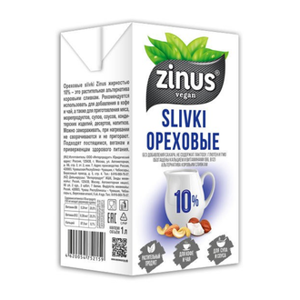 Сливки ореховые Zinus 10%, 1 л