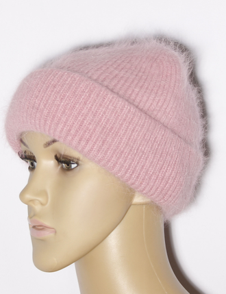 Екатеринбург. Шапка женская Ангора "Резинка"на флисе 11602  пудра, бежевая, роза