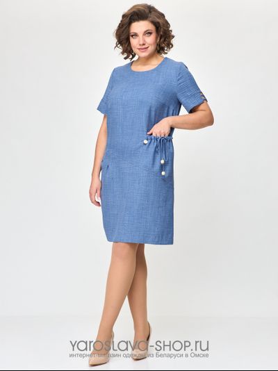 Модель : 2469Женское платье прямого силуэта в голубом цвете