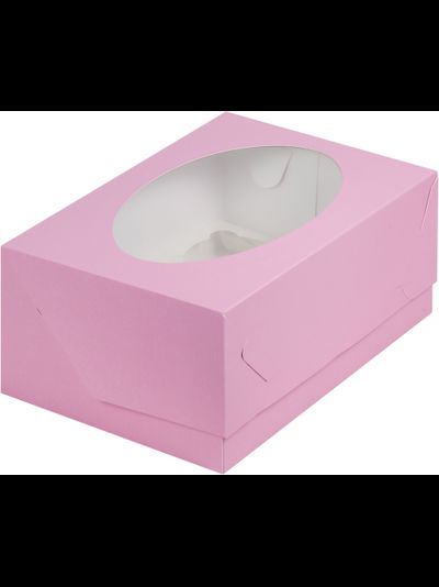 Коробка на 6 капкейков с окном (розовая), 235*160*100мм