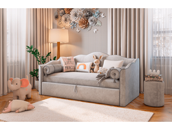 Кровать мягкая ЛЕЯ с подъемным механизмом (Софа) галька/графит