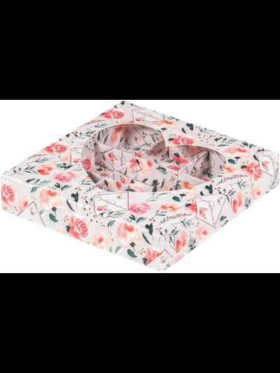 Коробка на 9 конфет с кр. "сердце" (розы), 160*160*30мм