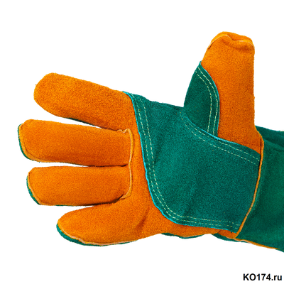 Краги спилковые зеленые Green Welder усиленные, нить KEVLAR