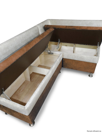 Кухонный угловой диван "Форум-4", Коричневый/Слоновая кость Правый