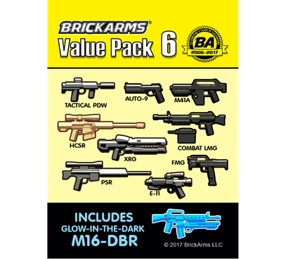 BrickArms - Value Pack 6 + автомат М16 светящийся в темноте