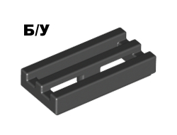 ! Б/У - Tile, Modified 1 x 2 Grille with Bottom Groove / Lip, Black (2412b / 241226) - Б/У