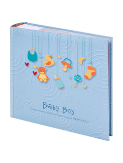 Фотоальбом BRAUBERG "Baby Boy" на 200 фото 10х15 см, твердая обложка, бумажная страница, бокс, голубой, 391144