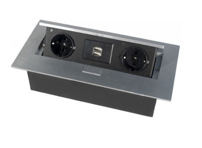 Блок розеток выдвижной горизонтальный/2 EURO+ 2USB/со шнуром питания