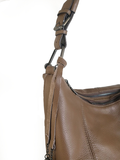 (АРТИКУЛ: 10152/52) СУМКА МЕШОК ЖЕНСКАЯ, НЕБОЛЬШАЯ, НАТУРАЛЬНАЯ КОЖА, ЦВЕТ "КОФЕ С МОЛОКОМ", РУЧКА И РЕМЕНЬ ЧЕРЕЗ ПЛЕЧО *