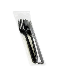 Комплект №5 черный (вилка, ложка, нож, зубочистка, салфетка) (250шт/кор)