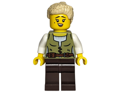 Carpenter - Female, Olive Green Vest, Dark Brown Legs, Tan Coiled Hair Ponytail, n/a (cas582)