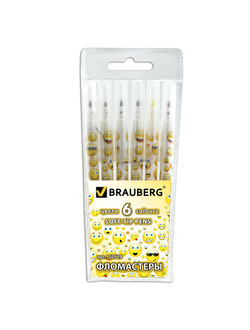Фломастеры BRAUBERG "Смайлики", 6 цветов, вентилируемый колпачок, корпус с печатью, пластиковая упаковка, увеличенный срок службы, 150529, 12 наборов
