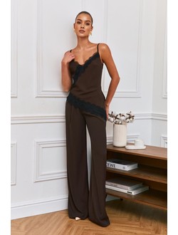 Брюки палаццо с резинкой по спинке (коричневый)