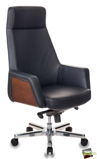 Кресло руководителя Бюрократ _Antonio черный кожа крестов. алюминий