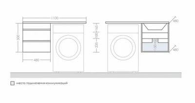 Раковина над стиральной машиной Лидер 110 с подвесной тумбой Санта Марс 48 R