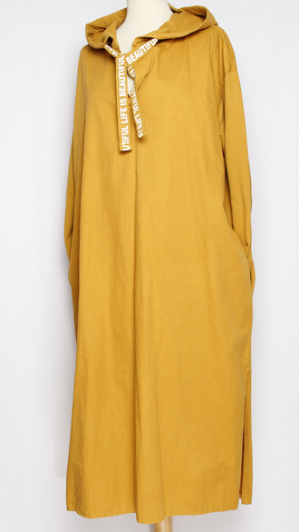 ПЛАТЬЕ БОХО "Капюшон с тесьмой" горчичное